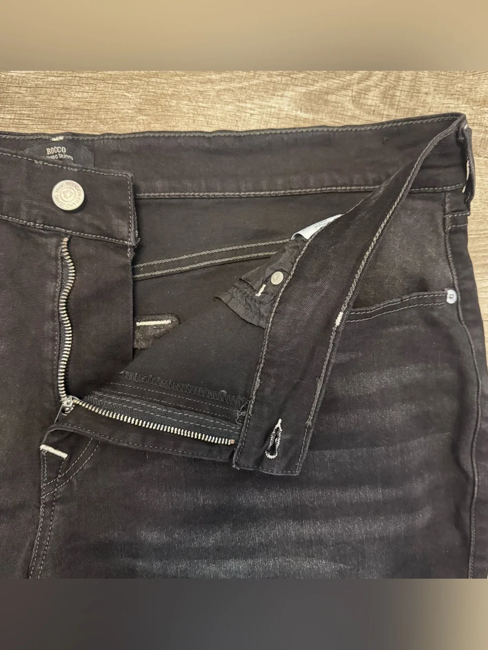 True Religion Rocco Relaxed Skinny Black Wash Denim Jeans Mens Sz. 40